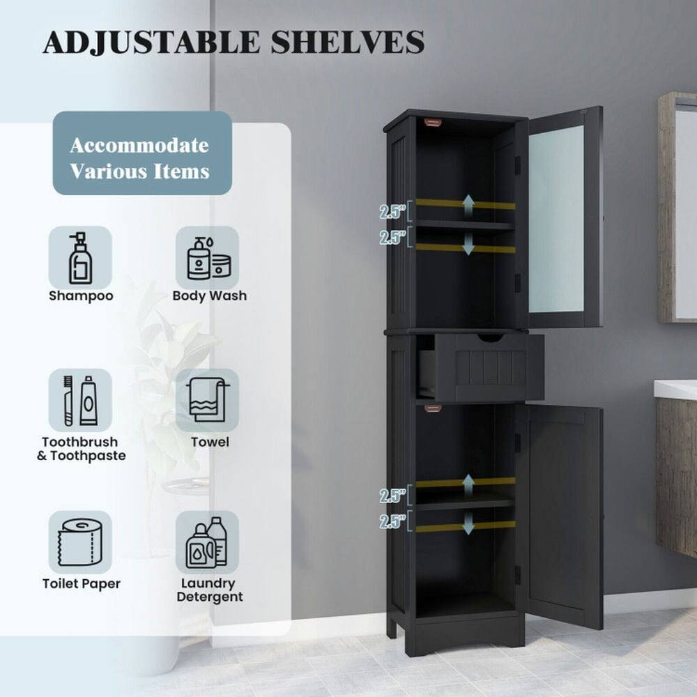 ADJUSTABLE SHELVES  
Accommodate Various Items  

- Shampoo  
- Body Wash  
- Toothbrush & Toothpaste  
- Towel  
- Toilet Paper  
- Laundry Detergent  

2.5"  
2.5"