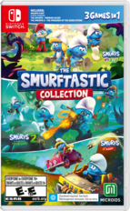 The Smurfstastic Collection includes: Smurfs Kart, The Smurfs 2, and The Prisoner of the Green Stone. It is available on the Nintendo Switch. The game is rated E for Everyone, suitable for both children and adults. The collection is a digital download, and a download code is included. The game is rated ESRB E for Everyone.