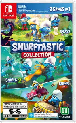 The Smurfstastic Collection includes: Smurfs Kart, The Smurfs 2, and The Prisoner of the Green Stone. It is available on the Nintendo Switch. The game is rated E for Everyone, suitable for both children and adults. The collection is a digital download, and a download code is included. The game is rated ESRB E for Everyone. - E10+ (Everyone 10+)