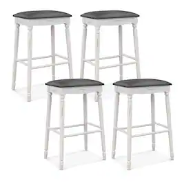 Gymax - 29'' Bar Stool Set of 4 w/ Padded Seat Cushions Rubber Wood Legs Upholstered - Gray, Antique White