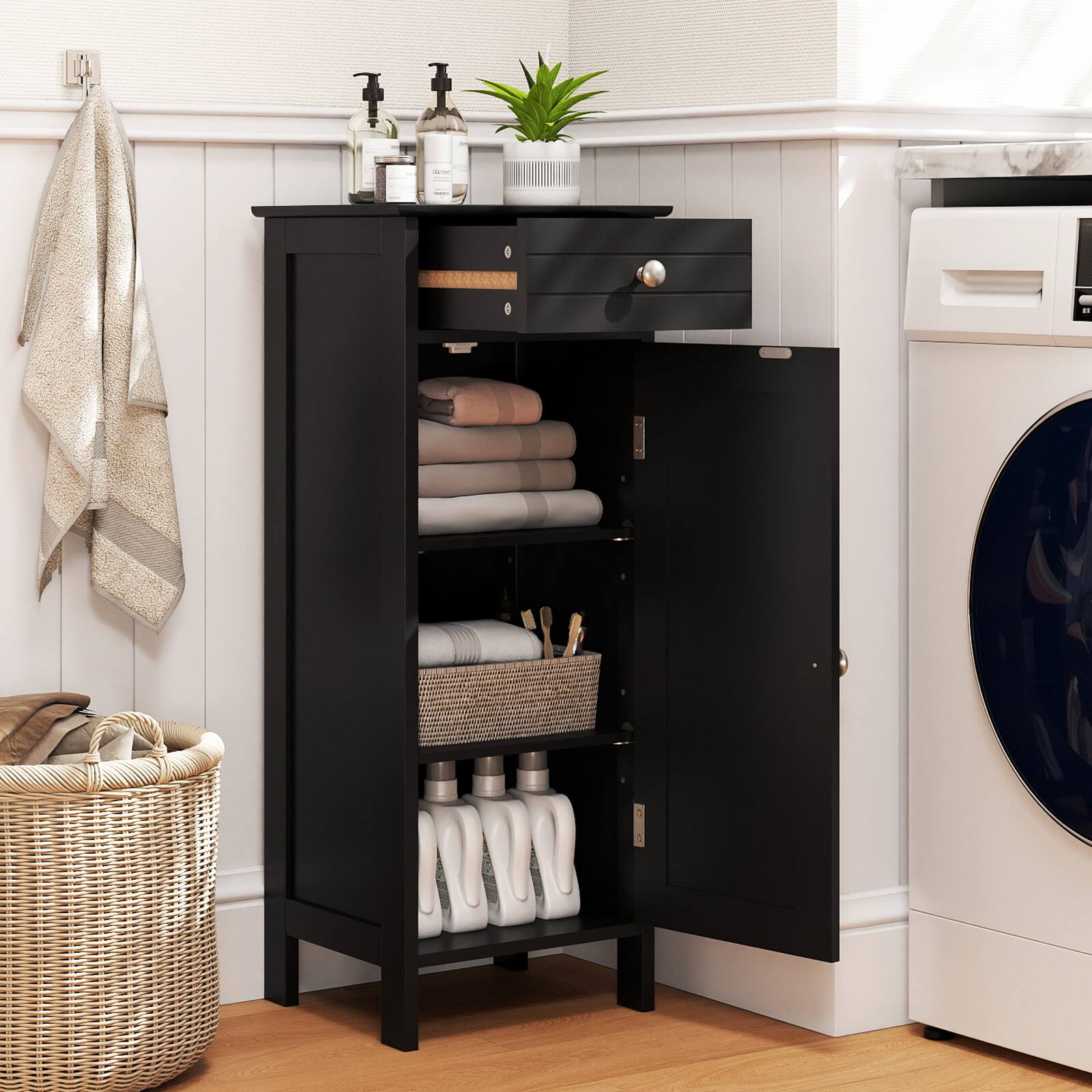 Alt View 3. Costway - Costway Bathroom Storage Floor Cabinet Organizer Free-Standing w/ Drawer - Black.