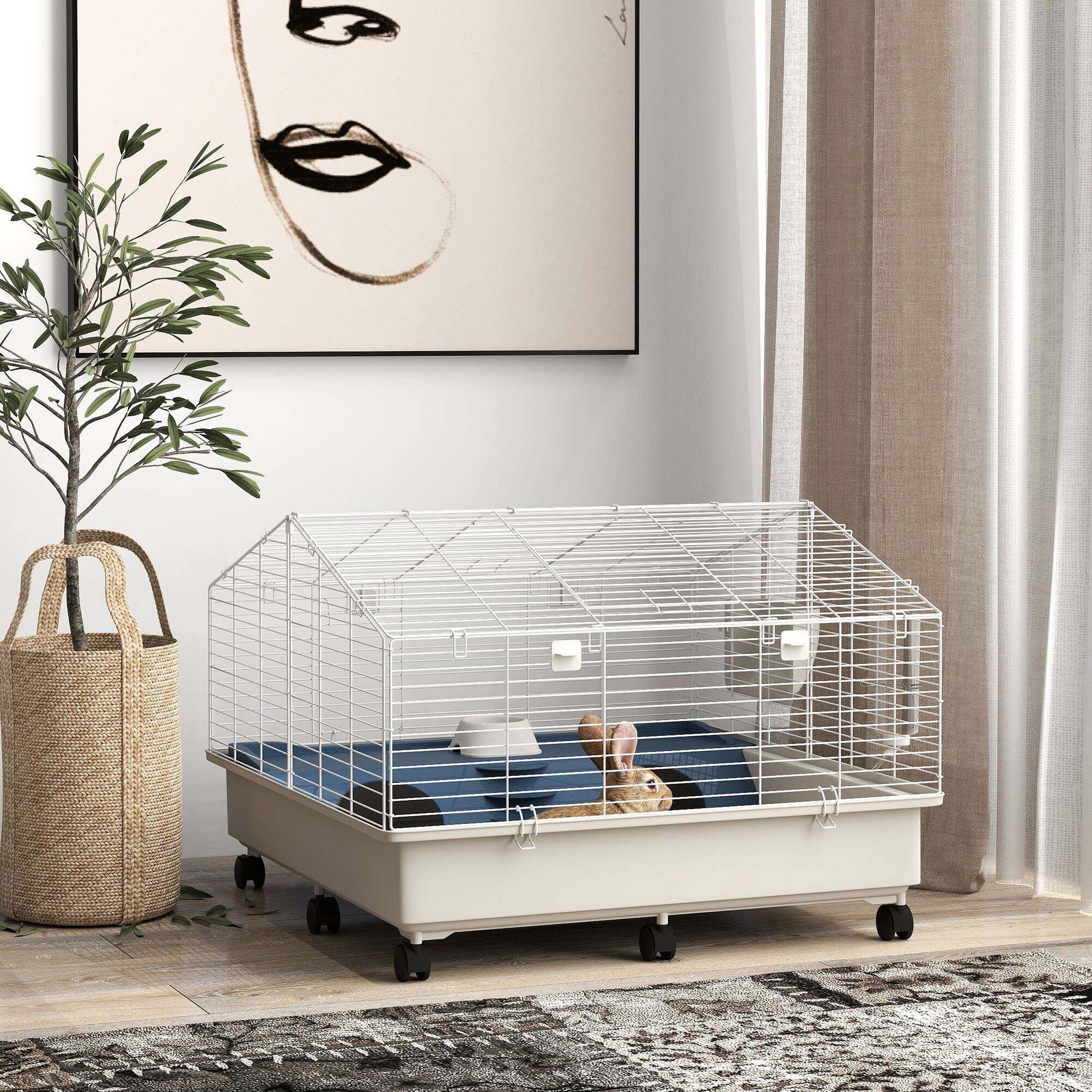 Alt View 1. Pawhut - Small Animal Cage with Water Bottle, Hay Feeder, Food Dish for Rabbits, Hedgehogs, Guinea Pigs.