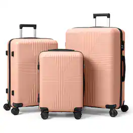 Winado - 3-in-1 20" 24" 28" Trolley Carry On Luggage Set Spinner Wheels Lightweigh Hardside PP Suitcase Sets with Built-in Lock - Rose Gold