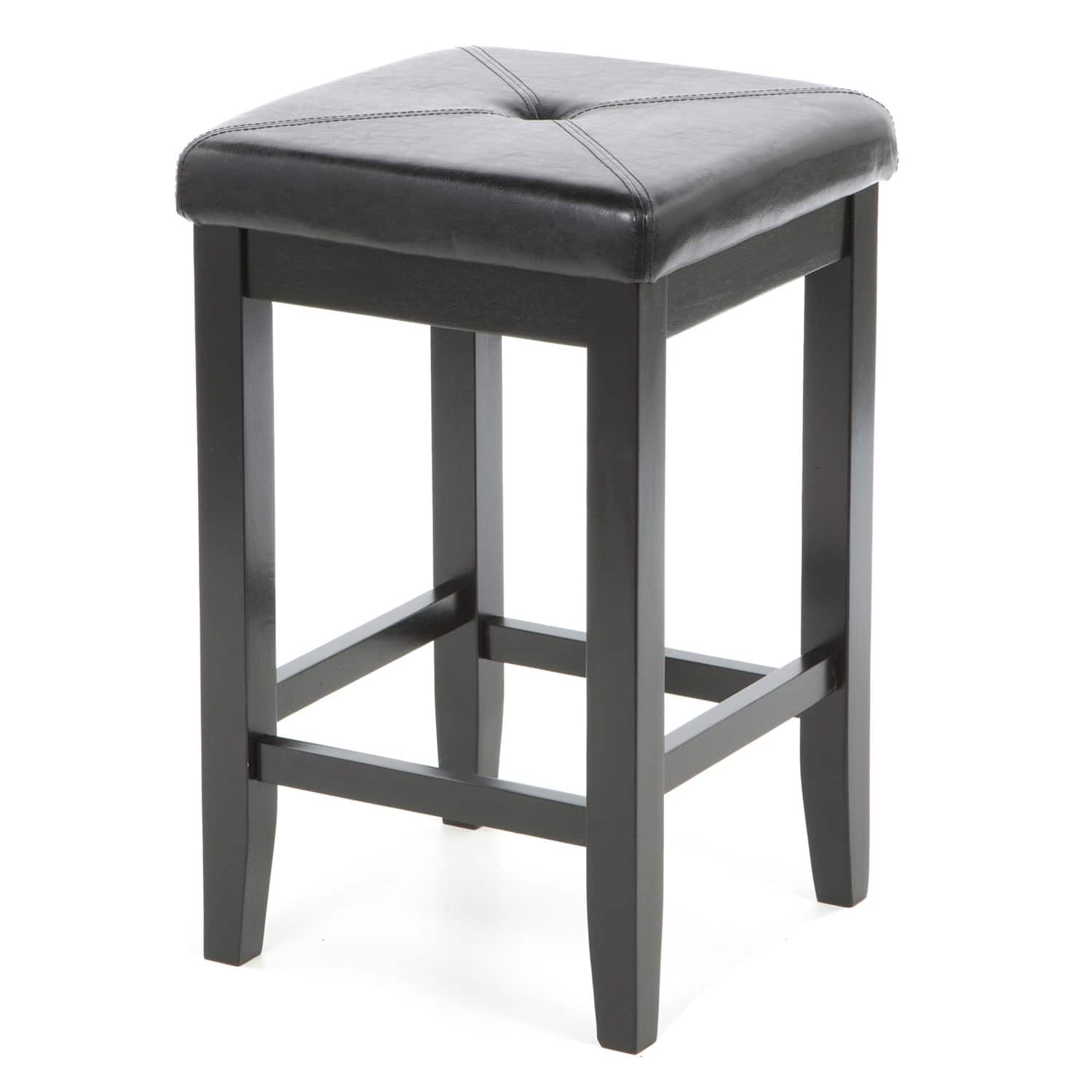Hivvago - Set of 2 - Bar Stools 24-inch High w/ Cushion Faux Leather Seat - Black