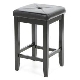 Hivvago - Set of 2 - Bar Stools 24-inch High w/ Cushion Faux Leather Seat - Black
