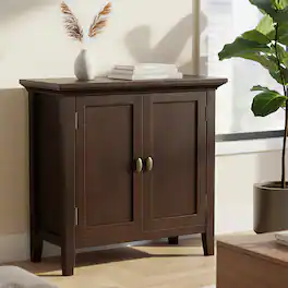 Simpli Home - Redmond Solid Wood 32 inch Wide Transitional Low Storage Cabinet - Brunette Brown