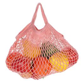 Unique Bargains - Reusable Mesh Produce Bag, Washable Net Portable Fruit Veg Bag, Cotton String Short Handle for Grocery Shopping - Peach Pink