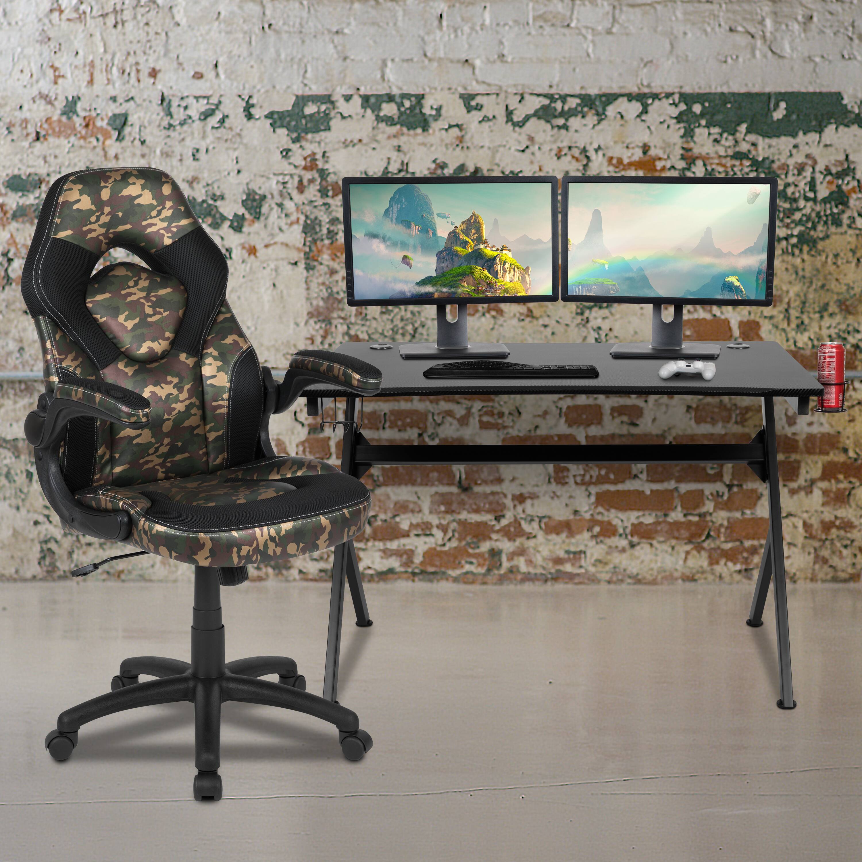 Alt View 1. Emma + Oliver - Gaming Desk Bundle - Cup/Headphone Holders, Wire Management - Camouflage.