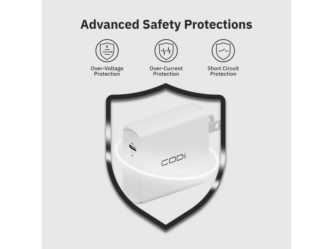 Advanced Safety Protections  
- Over-Voltage Protection  
- Over-Current Protection  
- Short Circuit Protection  

Codi