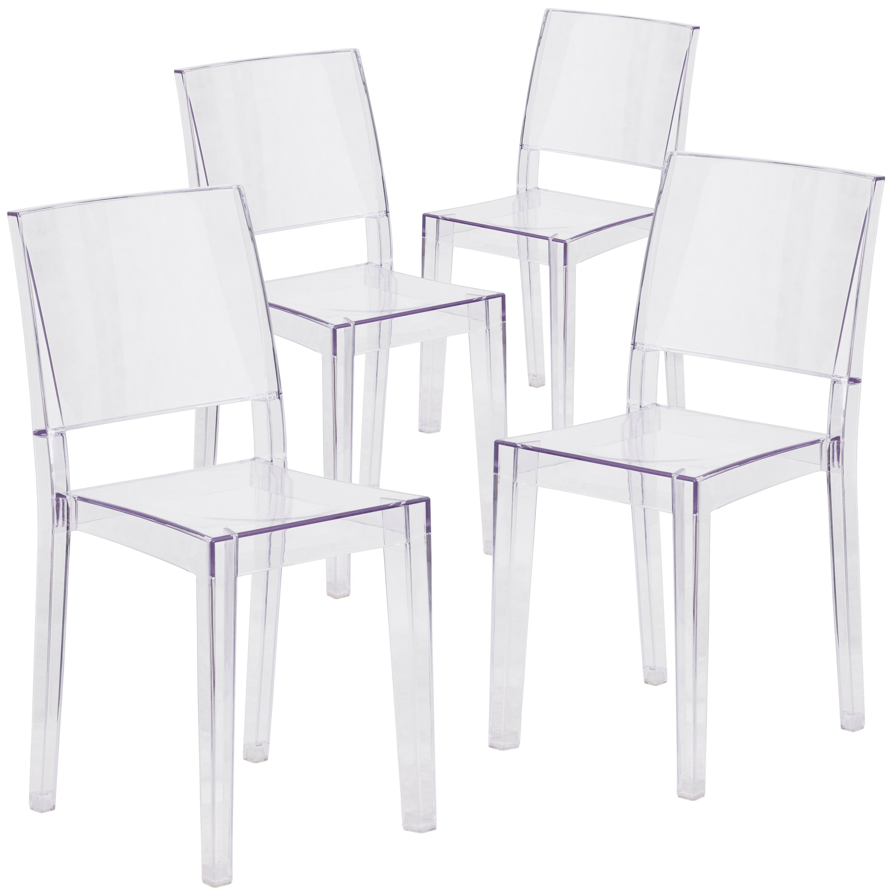 Front. Emma + Oliver - 4 Pack Transparent Stacking Side Chair - Clear.