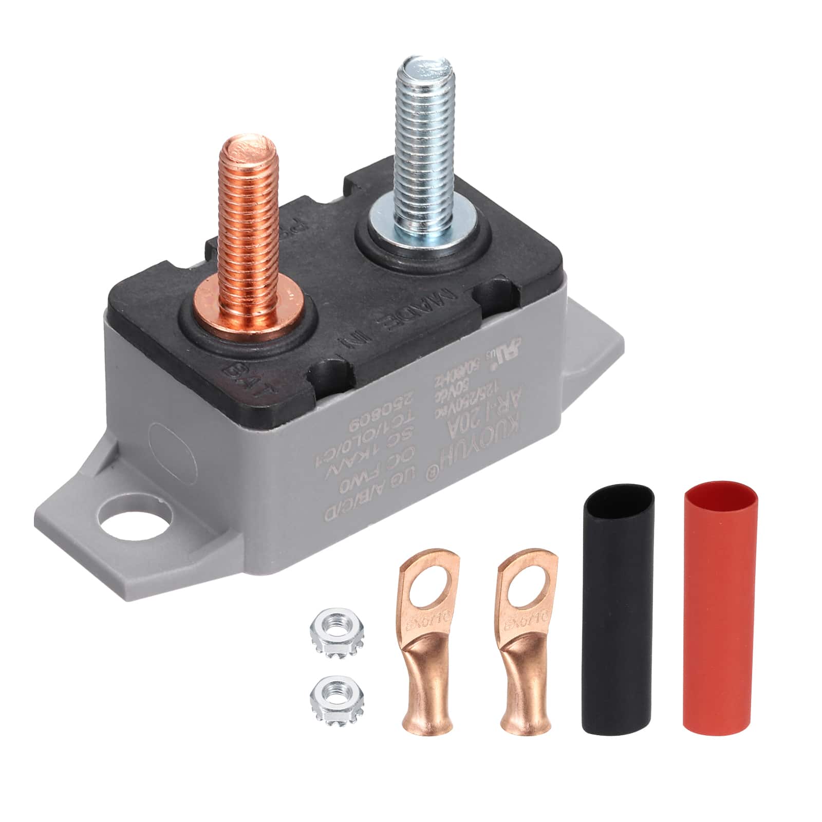 Unique Bargains - DC 50V AC 125/250V 20A Circuit Breaker, Auto Reset Stud Bolt Type with Screws, Nuts, Wire Clamps, Heat Shrink Tubing - Gray price history on PriceWatchPro