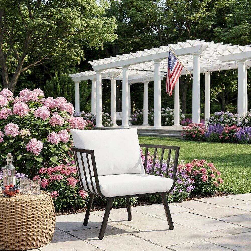 Left. Outdoor Escape - Outdoor Patio Aluminum Armchair For Lounge Relaxation - Gray.