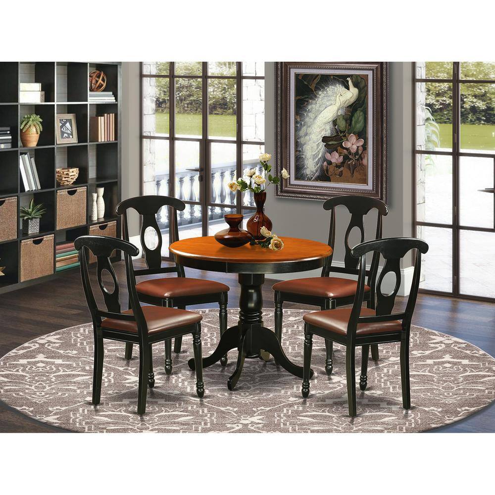 Back. East West Furniture - 5 PC Dining set including 4 Leather Chairs in Black - Black & Cherry.