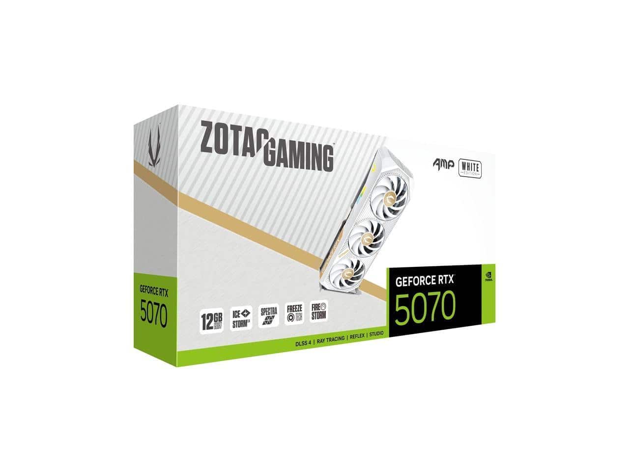 ZOTAC AMP RTX 5070 12GB GDDR7 PCIe 5.0 x16 Graphics Card White