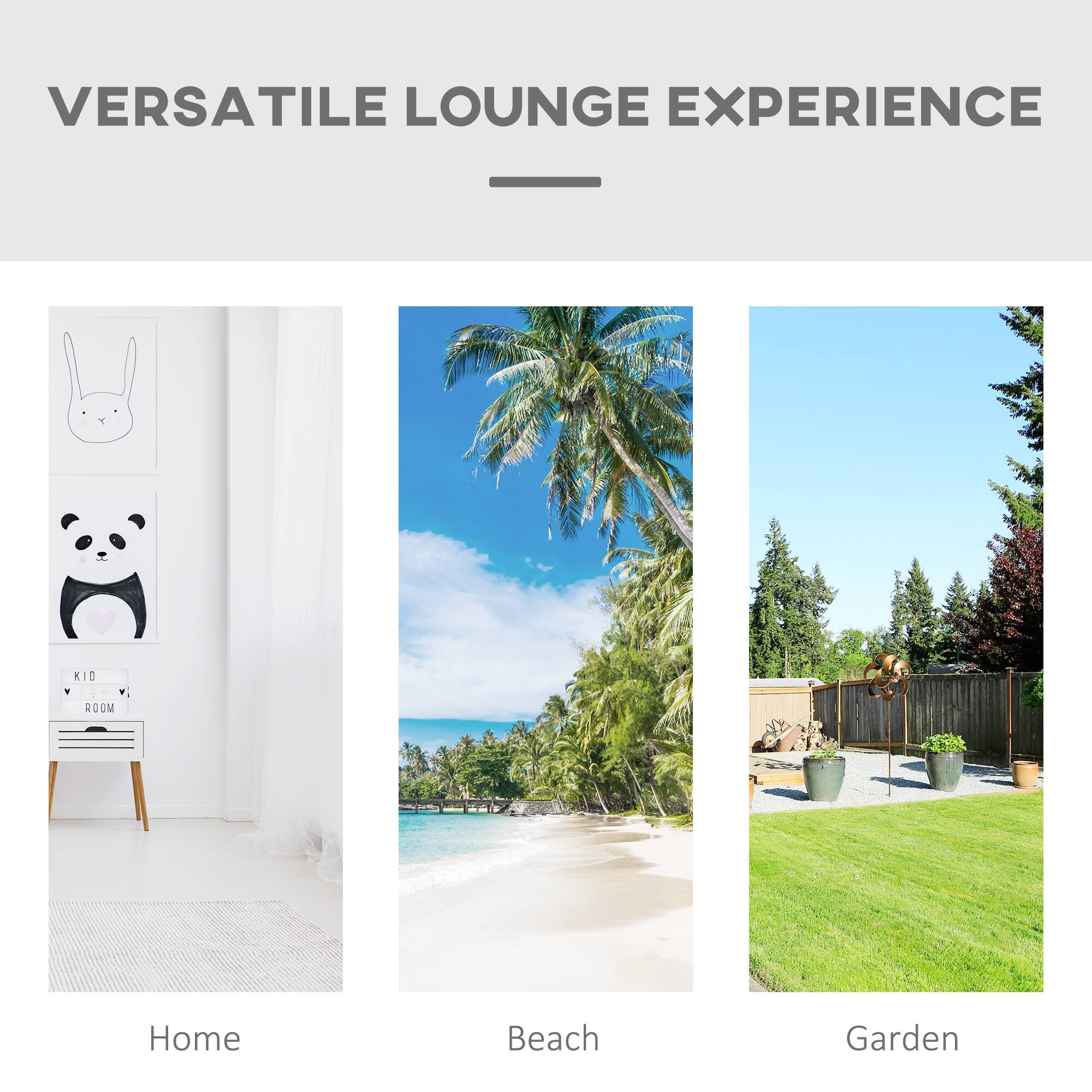 VERSATILE LOUNGE EXPERIENCE

- Home
- Beach
- Garden

KID ROOM
