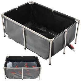 VEVOR - Canvas Fish Pond, 126.8 Gal Above Ground Fish Pond, PVC Koi Tank with Clear Viewing Panel, Rectangular Goldfish Tank - Black