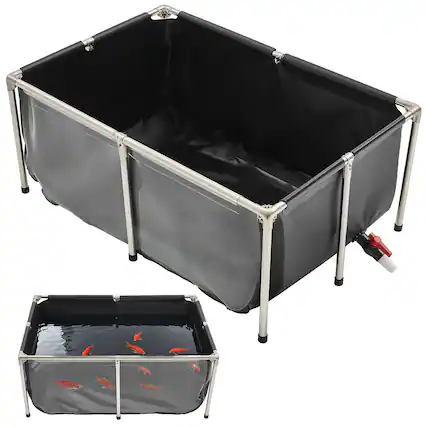 Front. VEVOR - Canvas Fish Pond, 126.8 Gal Above Ground Fish Pond, PVC Koi Tank with Clear Viewing Panel, Rectangular Goldfish Tank - Black.