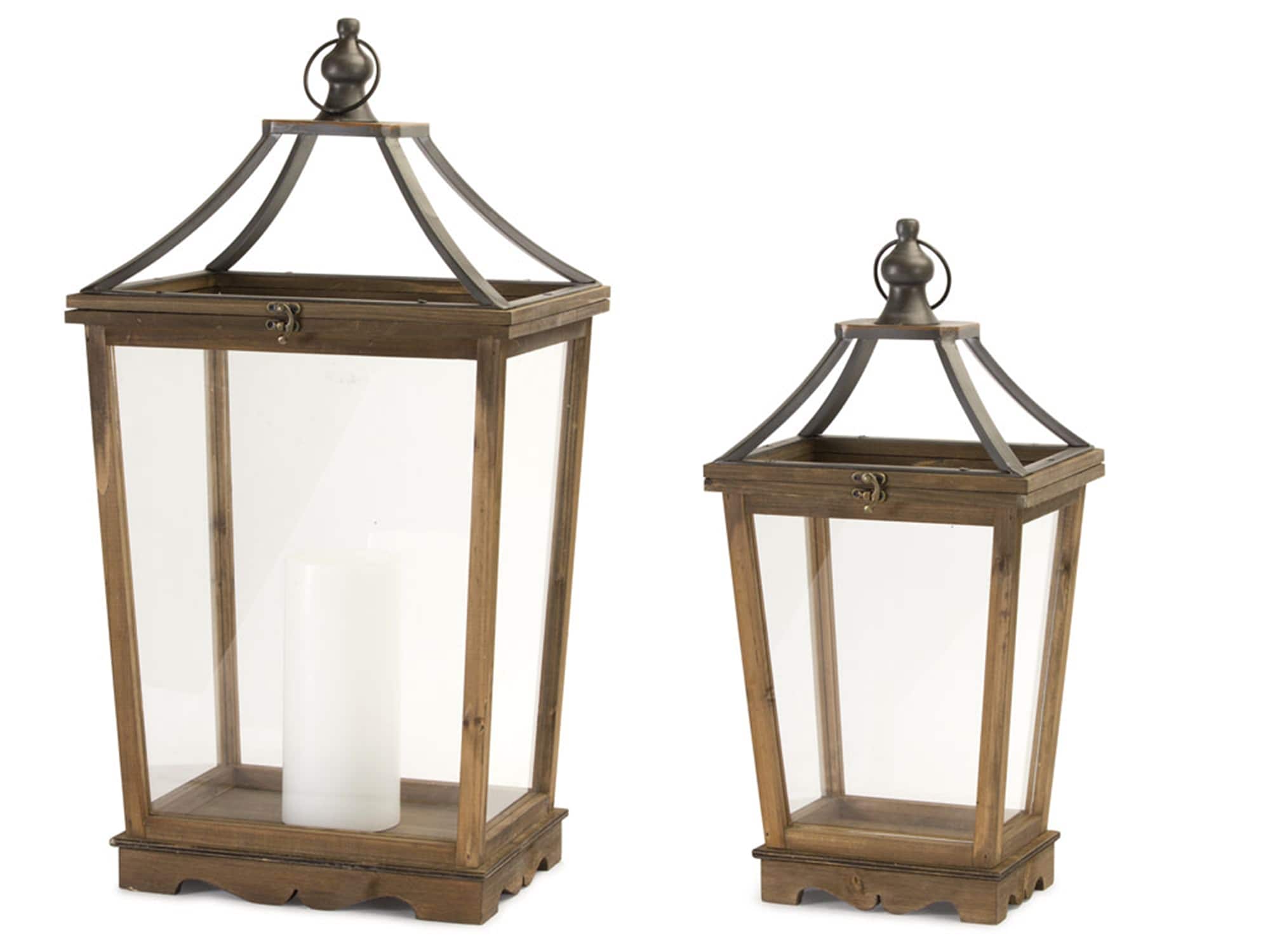 BreeBe - Natural Wooden Lantern with Open Top (Set of 2) - Brown, Grey