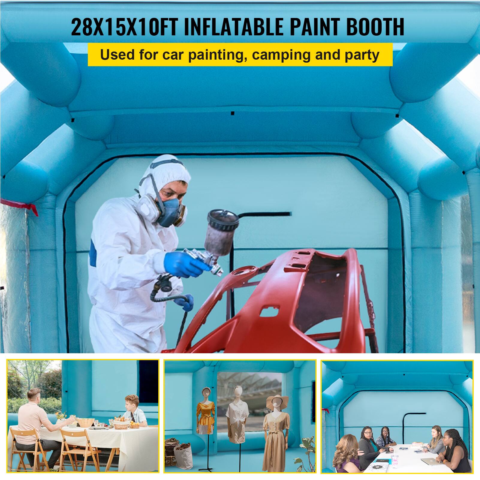 28X15X10FT INFLATABLE PAINT BOOTH  
Used for car painting, camping and party