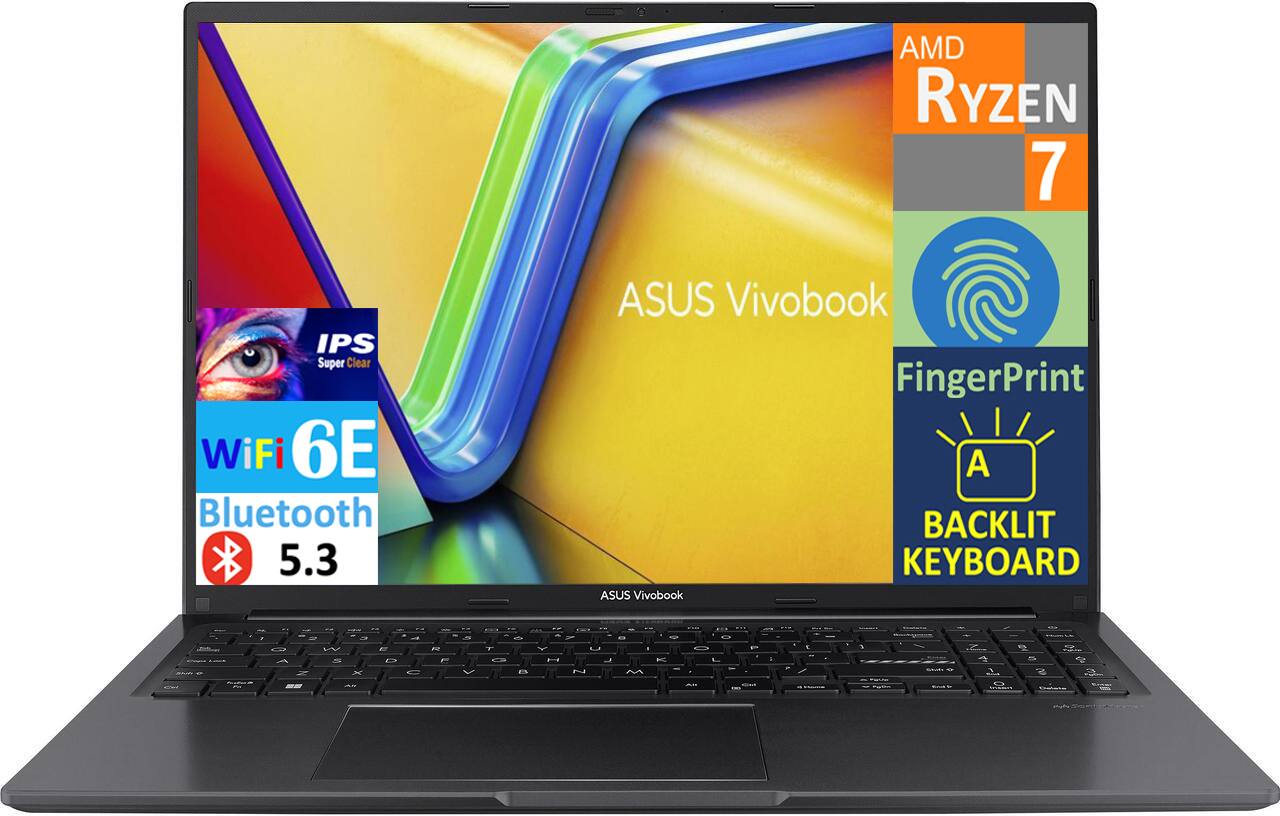AMD RYZEN 7 IPS Super Clear WiFi 6E Bluetooth 5.3 ASUS Vivobook FingerPrint A BACKLIT KEYBOARD