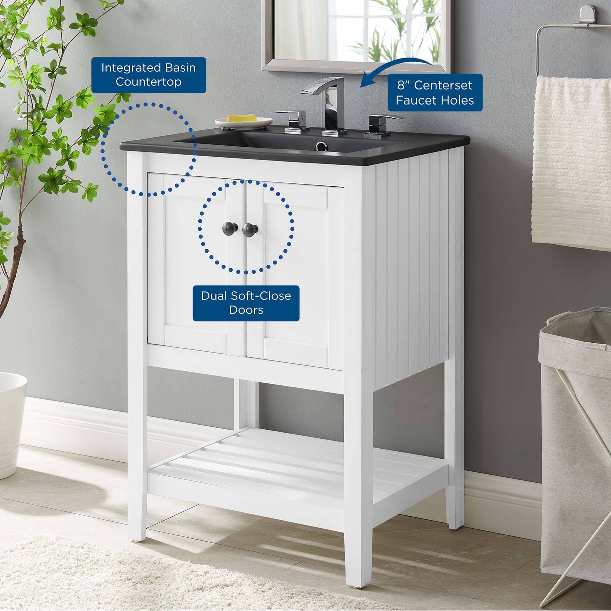 Integrated Basin Countertop  
8" Centerset Faucet Holes  
Dual Soft-Close Doors