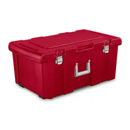 Front. Sterilite - Sterilite Wheeled Footlocker, Plastic Utility Lockable Storage Container, Red - Red.