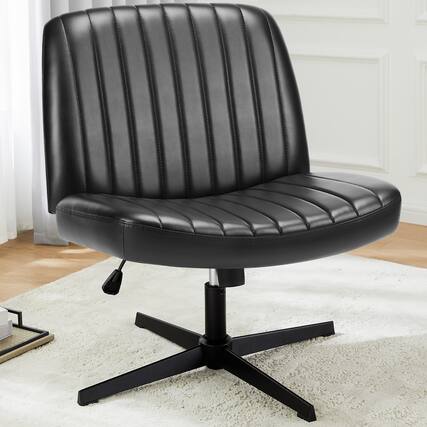 Front. PexFix - Wide Office Chair, 26" Cross Legged Desk Chair for Home Office, Adjustable Height Swivel Task Chair with Rocking - Black.