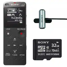 Sony - ICD-UX570 Series UX570 Digital Voice Recorder (Black) with 32GB Card Bundle