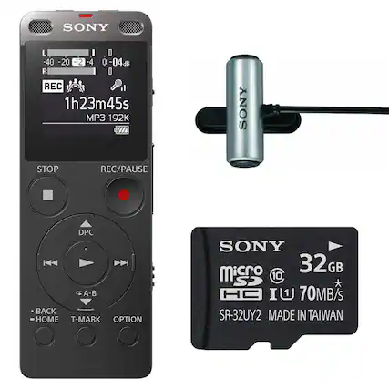 SONY
L -40 -20 -12 -4 0 04dB
R 04dB
REC
1h23m45s
MP3 192K
STOP REC/PAUSE
DPC
BACK HOME T-MARK OPTION
SONY 32GB Micro SDHC I U 70MB/s SR-32UY2 MADE IN TAIWAN