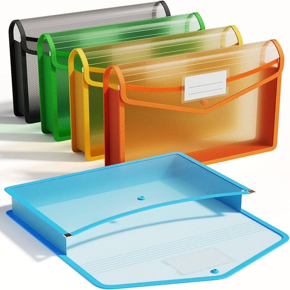 Front. RTMB - 5-Pack Transparent Plastic Expanding File Folders with Snap Closure.
