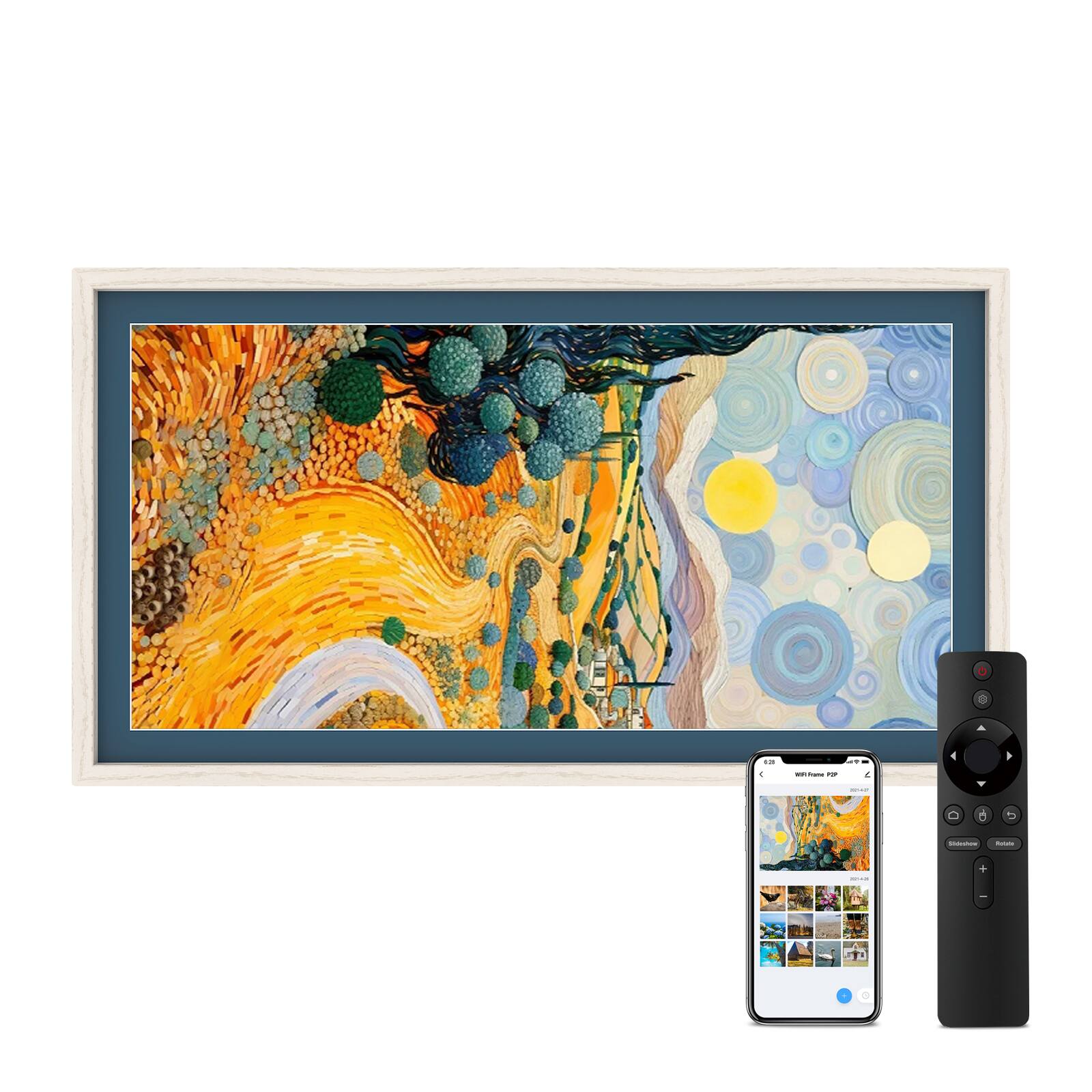 Angle. eco4life - eco4life 21.5" Smart WiFi Art Frame - Full HD IPS Anti-Glare Display, Auto-Rotate Wood Decor, App Photo Sharing.