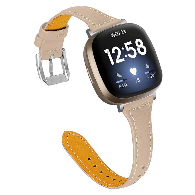 StrapsCo - Slim Everyday Genuine Leather Watch Band Strap For Fitbit Sense 2 - Beige