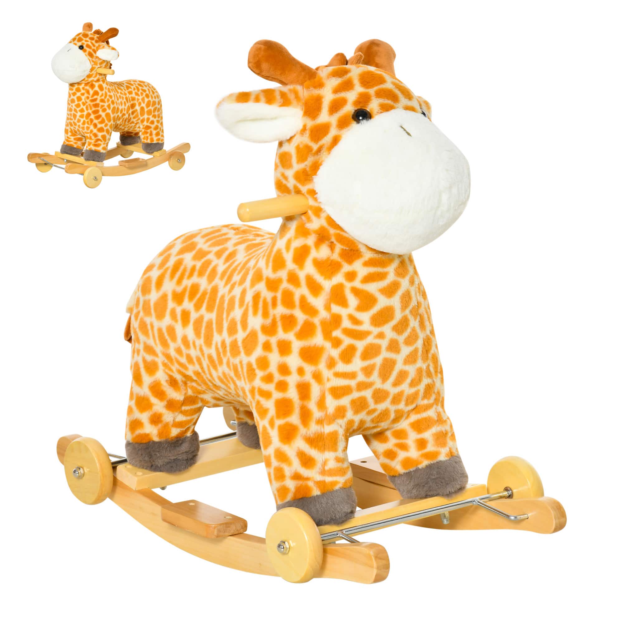 Glintex - Plush Giraffe Rocking Horse for Kids with Sounds, Soft Seat, and Sturdy Metal Frame - Yellow