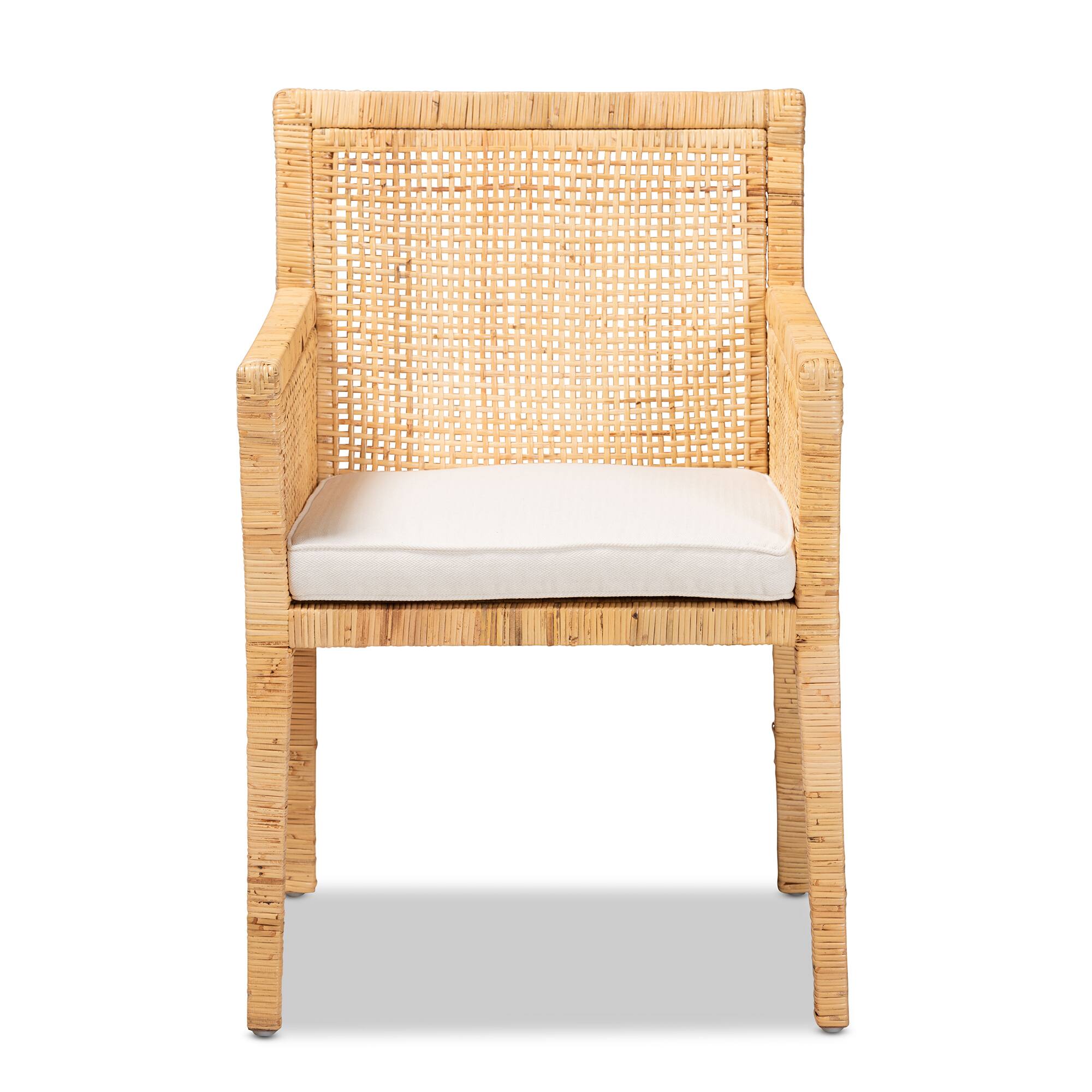 Angle. bali & pari - Karis Modern and Contemporary Natural Finished Wood and Rattan Dining Chair - Natural/White.