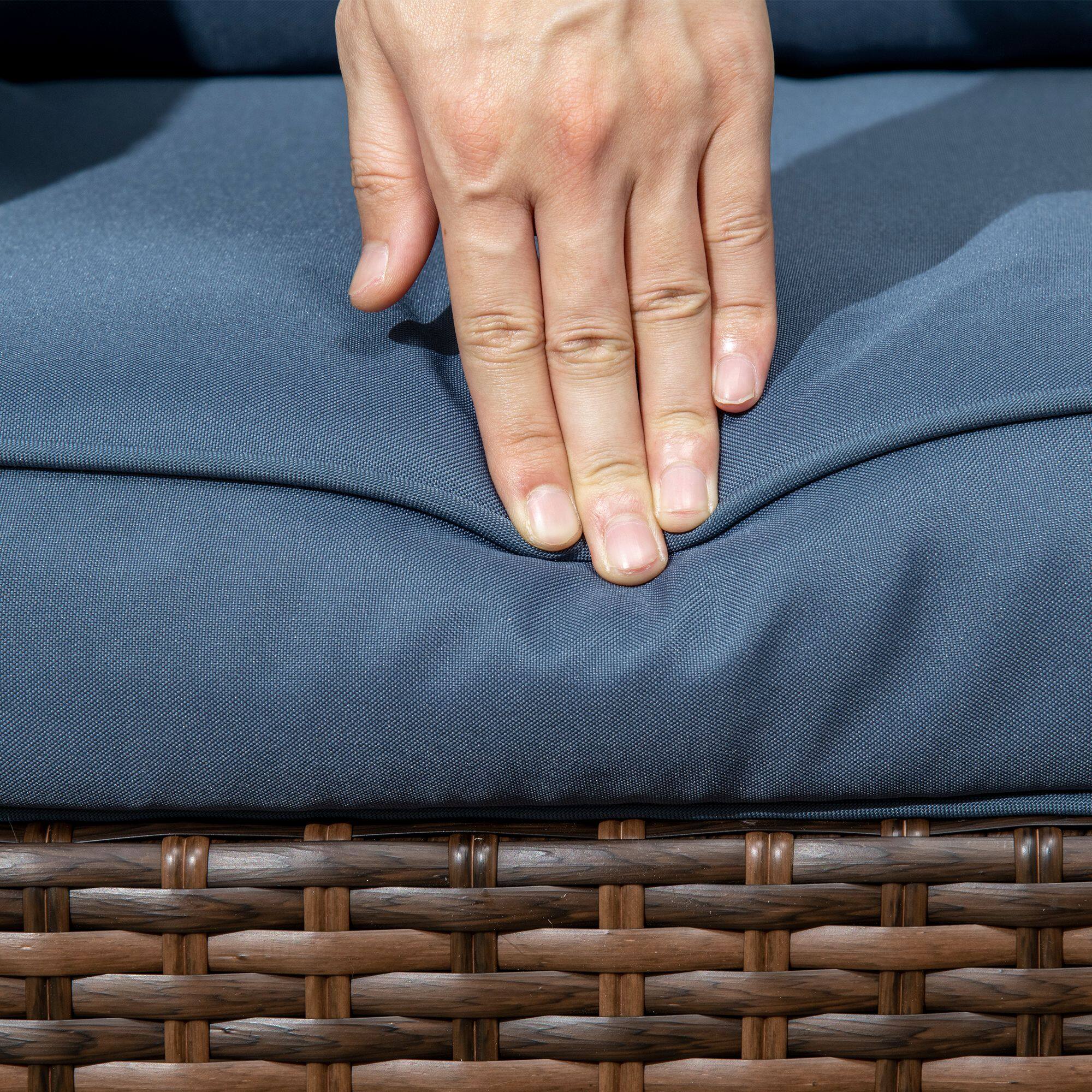 Alt View 8. Outsunny - 3 Pieces Wicker Outdoor Bistro Set, Rattan Patio Furniture Set with Glass Coffee Table and Swivel Porch Chairs - Blue.