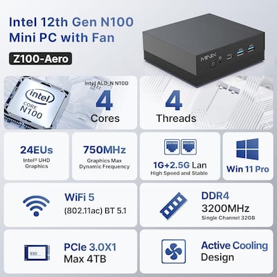 MINIX Z100 Aero Mini PC with16GB DDR4, 512GB SSD PCIe 3.0 NVMe MINIX Z100 Aero Mini PC with16GB DDR4, 512GB SSD PCIe 3.0 NVMe