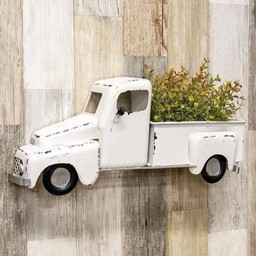 Angle. BreeBe - *White Distressed Metal Wall Truck - White.