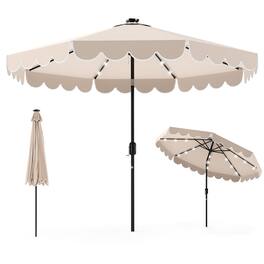 Gymax - 9.3 FT Solar Patio Umbrella w/ 32 LED Lights & Vented Top & Ruffles - Beige