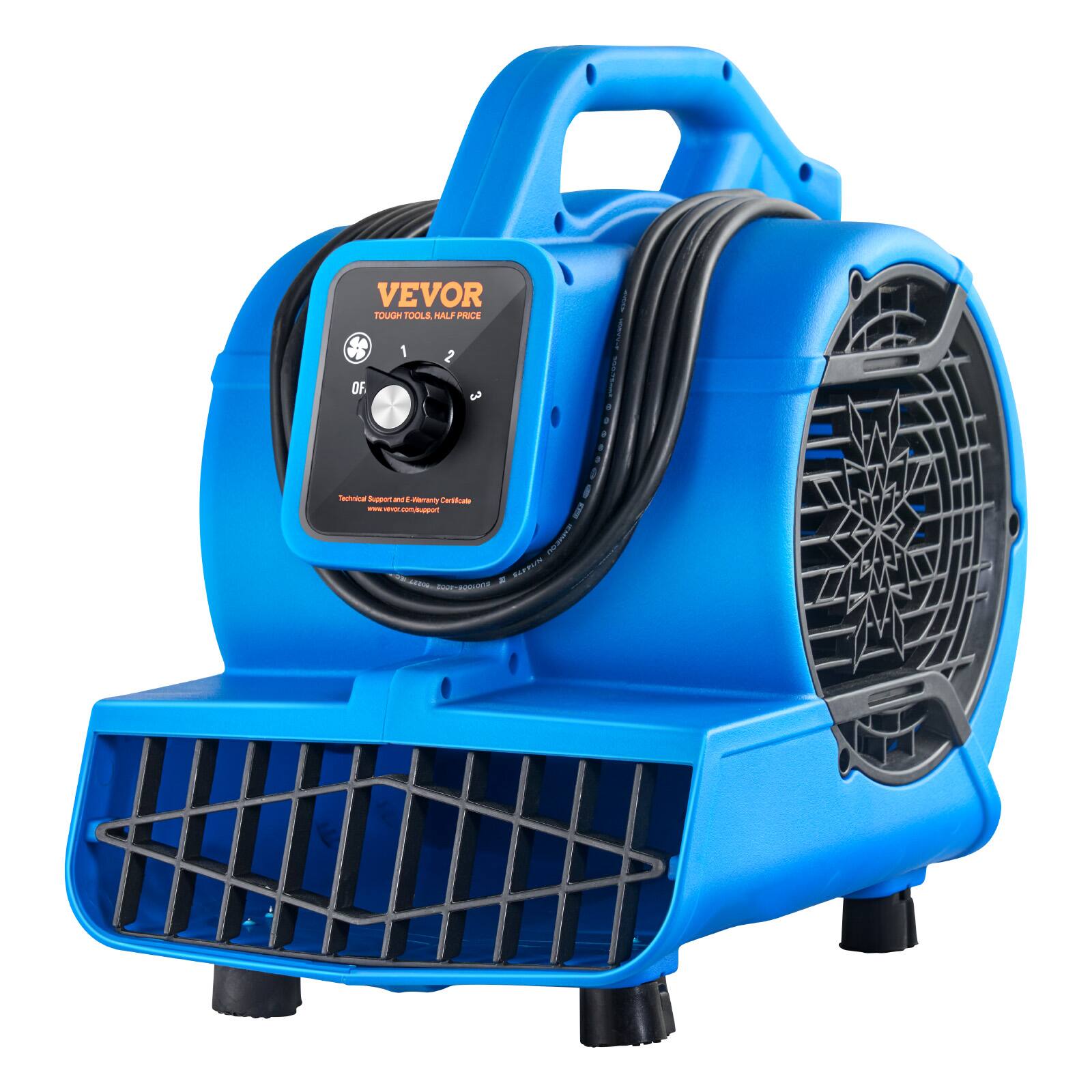 VEVOR - Floor Blower, 1360 RPM 600 CFM, Air Mover for Drying and Cooling, Portable Carpet Dryer Fan with 4 Blowing Angles - Blue