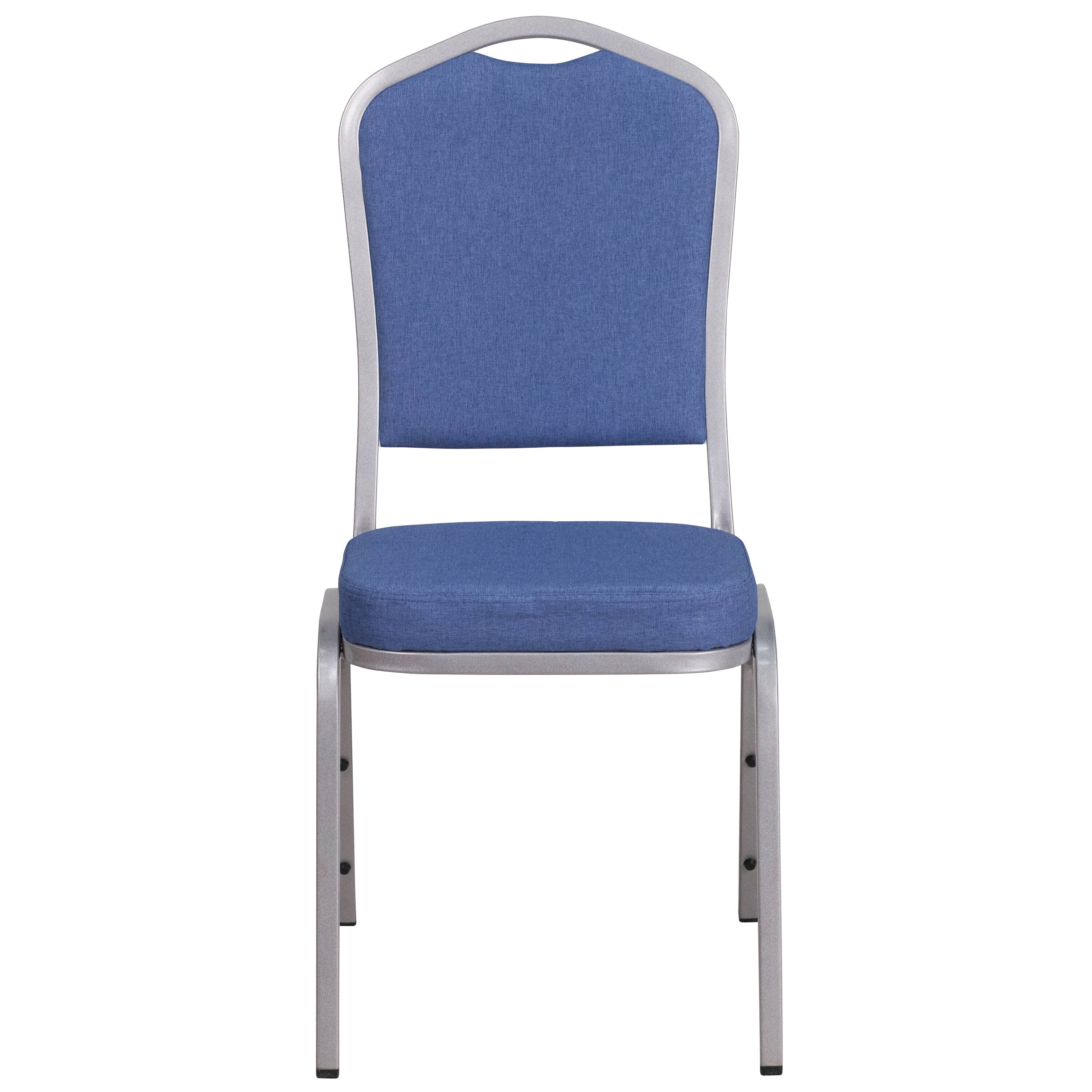 Alt View 7. Emma + Oliver - Crown Back Stacking Banquet Dining Chair - Blue Fabric/Silver Frame.