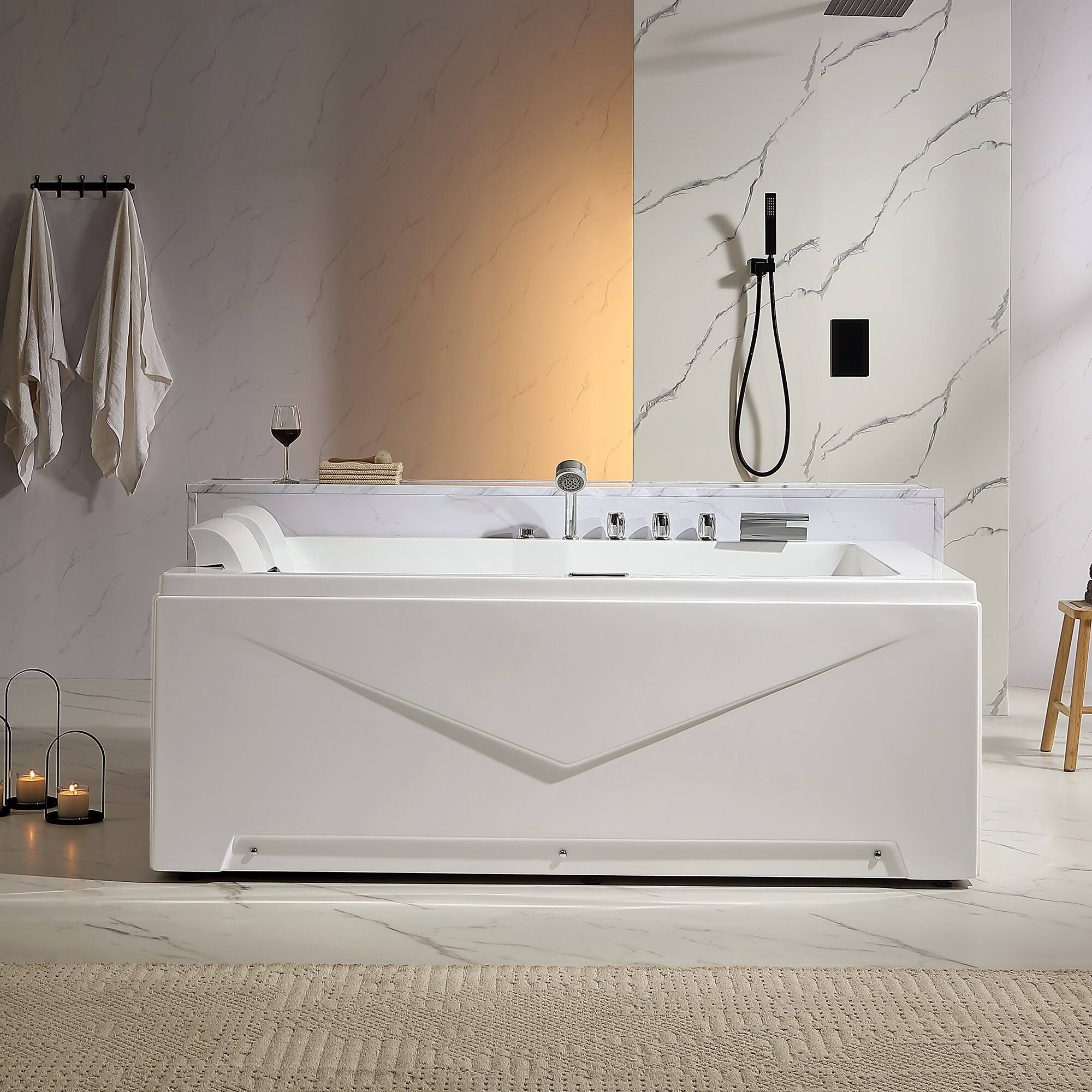 Alt View 5. Empava - 71 in. x 47 in. Alcove Whirlpool Bathtub Hydrotherapy Jetted SPA Bath with Left Drain Chrome-finished Tub filler-White - White.