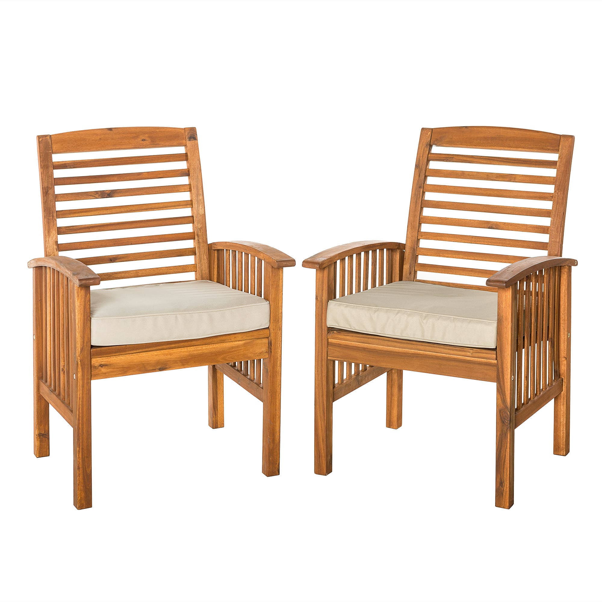 Front. Walker Edison - Cypress Acacia Wood Patio Chairs, Set of 2 - Brown.