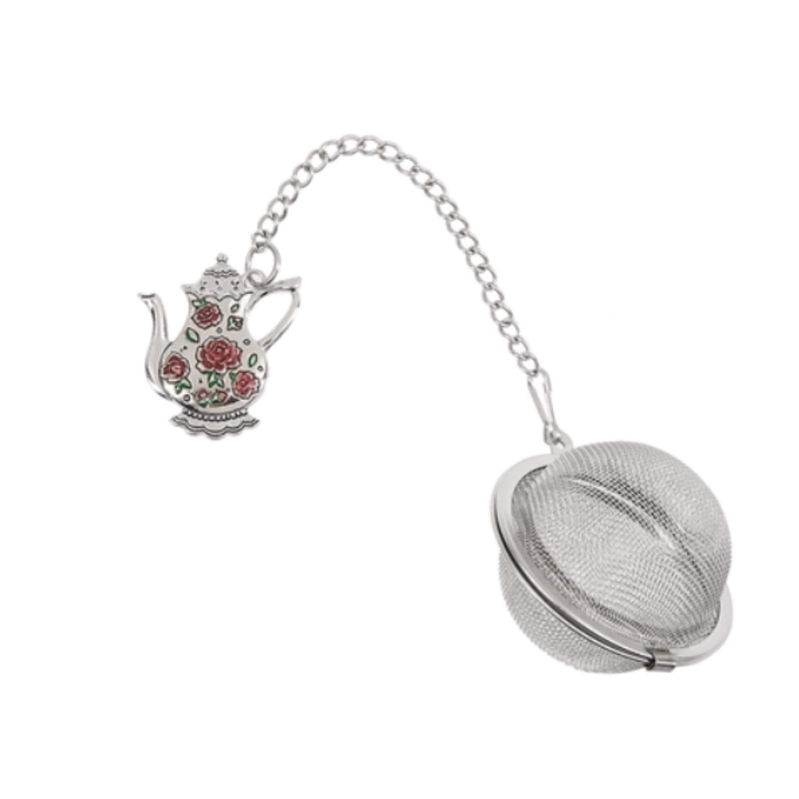 Ganz - Pink Roses Teapot Zinc Metal Mesh Tea Infuser Ball with Enameling For Loose Leaf Tea Reusable