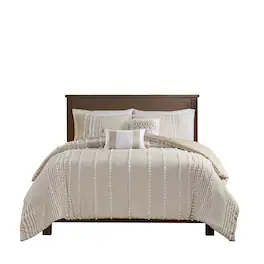 Gracie Mills - Randall 3-Piece Chic Farmhouse Chenille Stripe Cotton Duvet Cover Set - Taupe