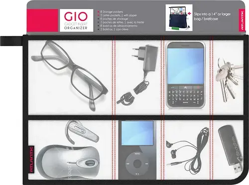 GIO CADCET INSERT ORGANIZER 8 Storage pockets 2 Letter pockets. 1 with ripper 8 poches de stockage 2 poches de lette. 1 avec la Setic 8 bobl O1 de alnacenamiento 2 bobl OL : con Ciene 1 Sips into o 14" or lorger bog / briefcase TLANTIC F . - a F ATLANTIC xphoto iStockphoto