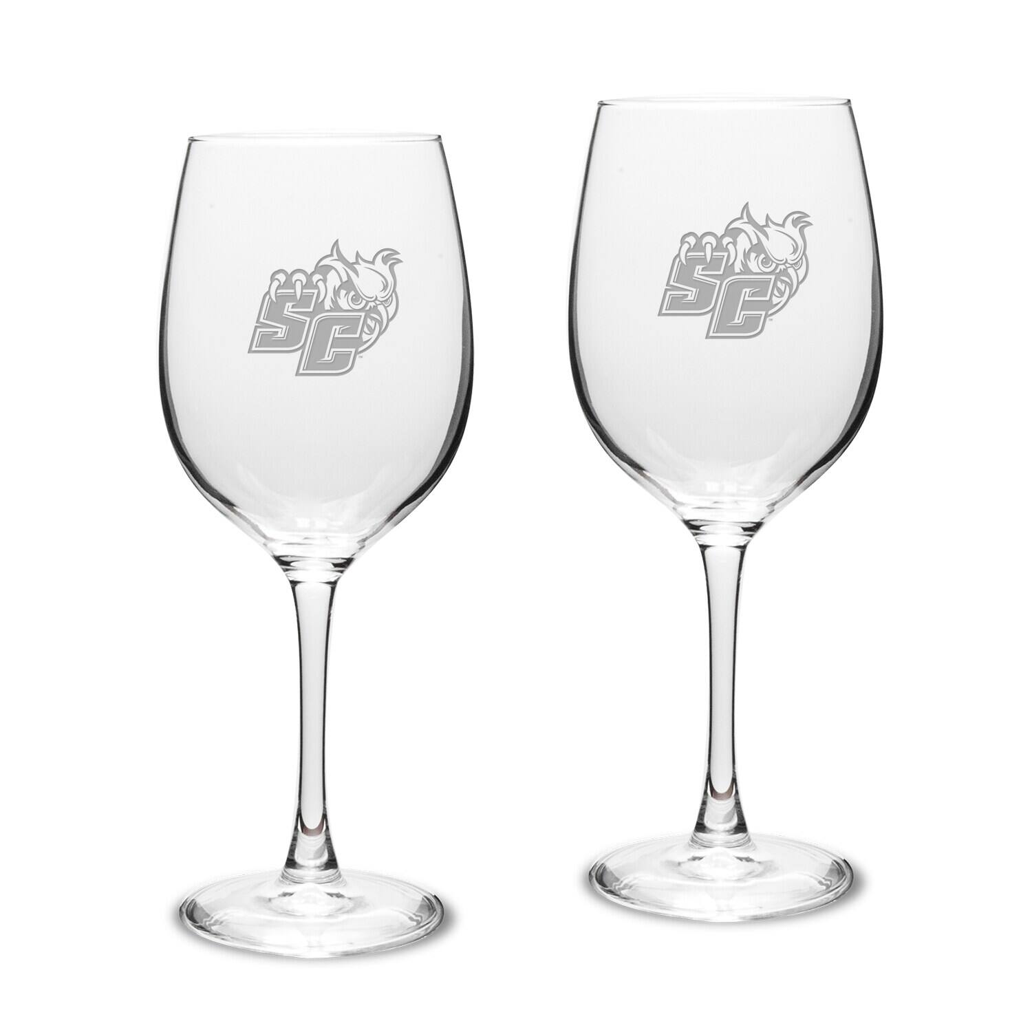 Front. Jardine - Southern Connecticut State Owls Two-Piece 16oz. Traditional White Wine Glass Set - Multicolor.