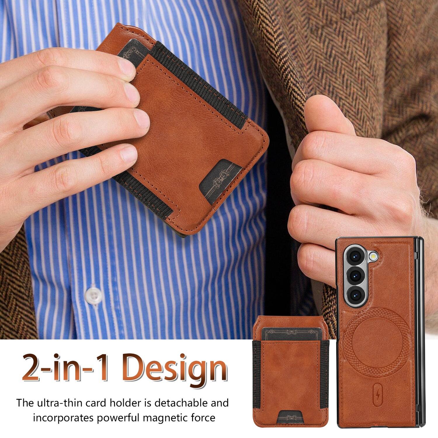 2-in-1 Design  
The ultra-thin card holder is detachable and incorporates powerful magnetic force