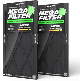 PuroAir - 12x24x1 HVAC Mega Filter MERV 13 Pleated Plus Activated Carbon Air Filter (2-Pack) - Black