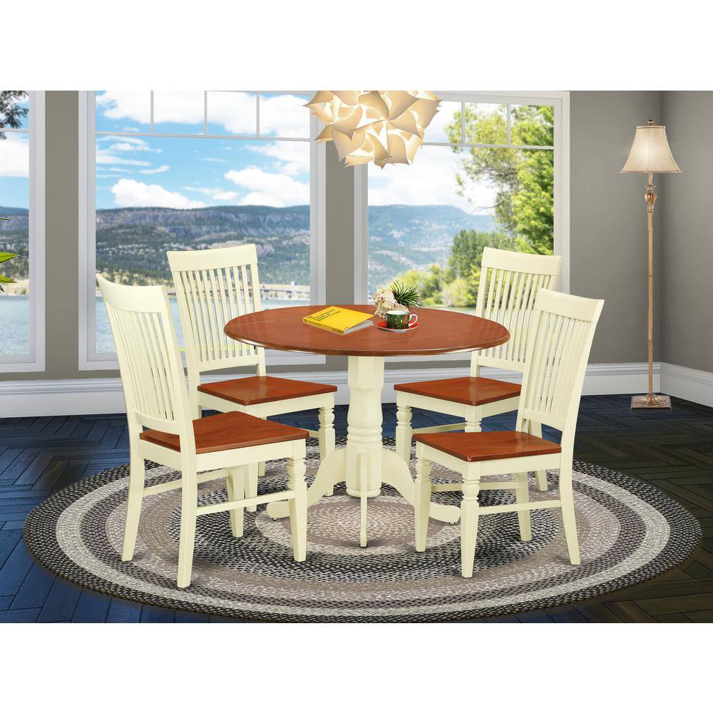 Back. East West Furniture - Dining Room Set Buttermilk & Cherry - Brown.