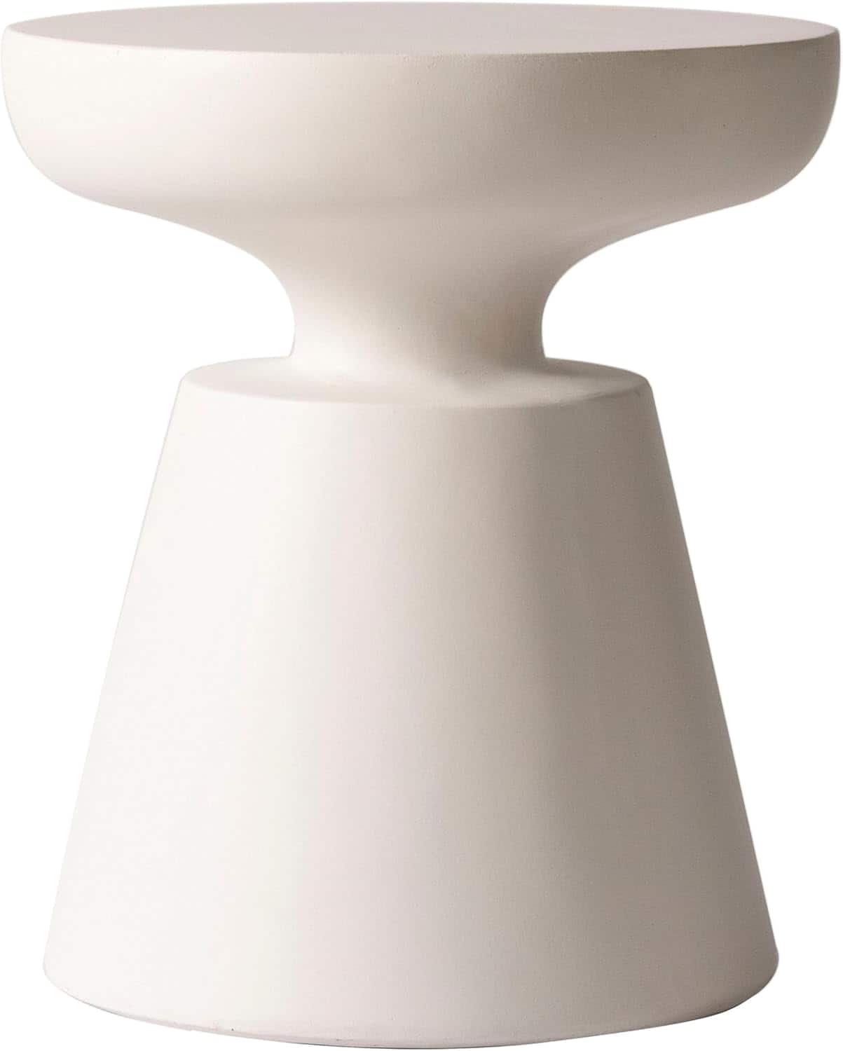 LeisureMod - Isle Modern Fiberstone Side Table, Round Weather Resistant Indoor/Outdoor Pedestal Accent Table - Cream